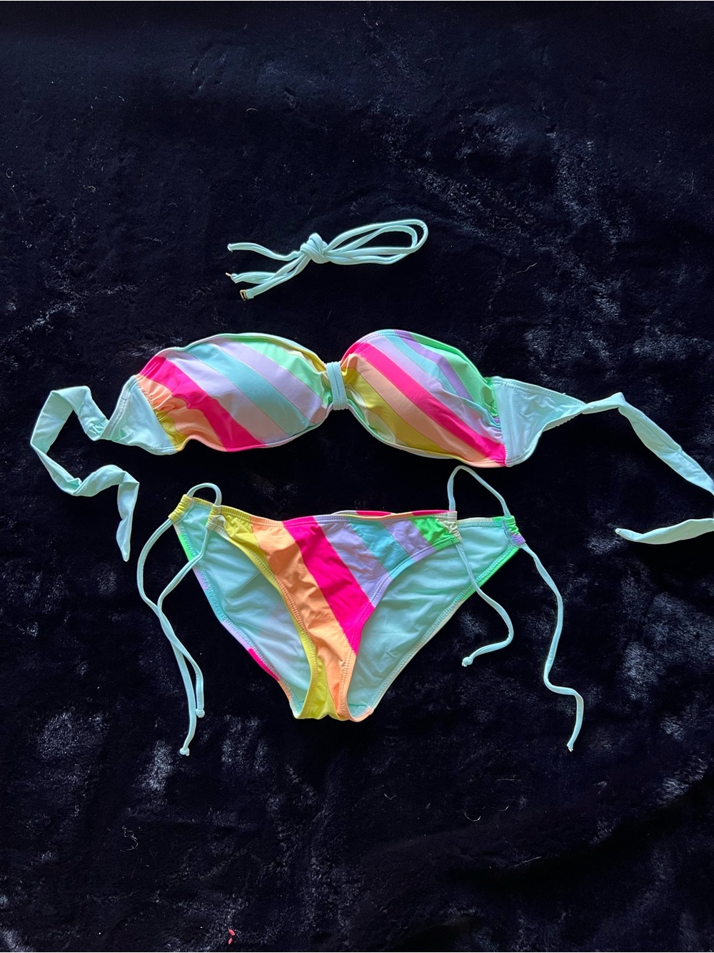 Ardene Multicolor Striped Tie-Side Bikini - Neon Rainbow